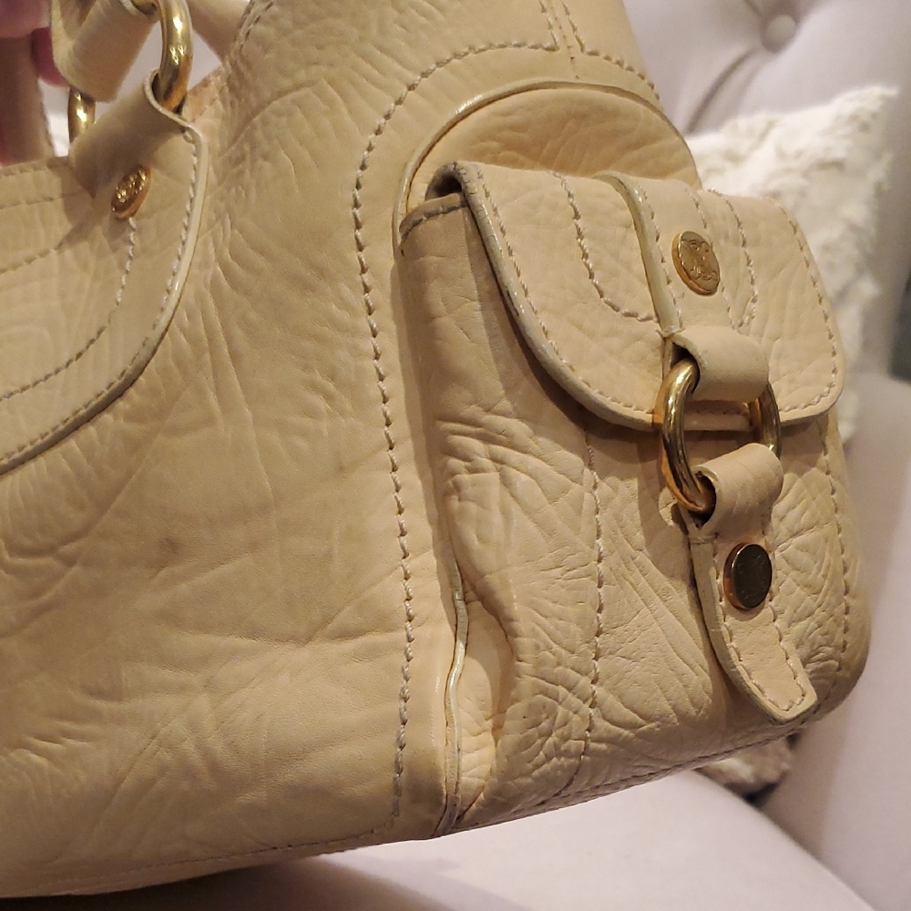CELINE Beige Leather Satchel with Gold Accents - Picture 12 of 16